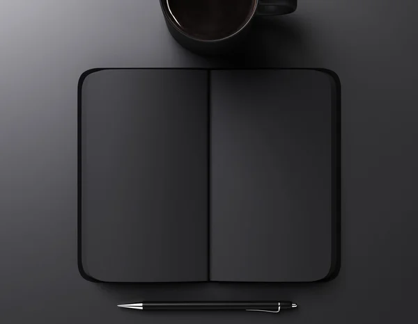 Notebook, pen and cup of coffee — Stock Photo, Image