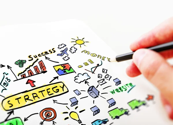 Empresario dibujando en un cuaderno de negocios Plan — Foto de Stock