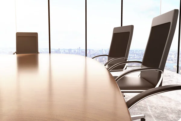 Conference wooden table with chairs — Stock Photo, Image