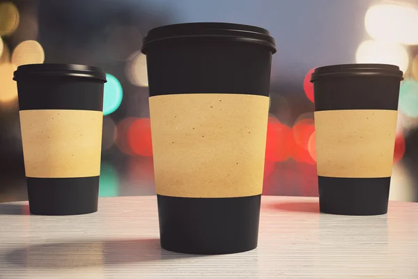 Zwart papier koffie cups — Stockfoto