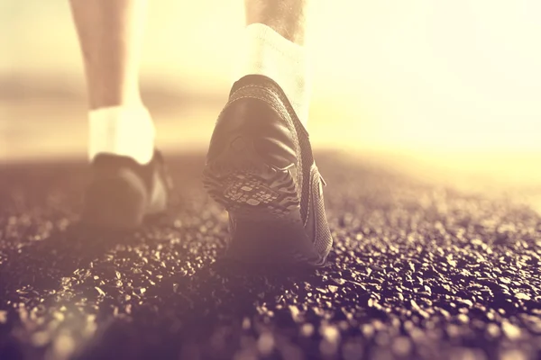 Runner's voeten in de boots — Stockfoto