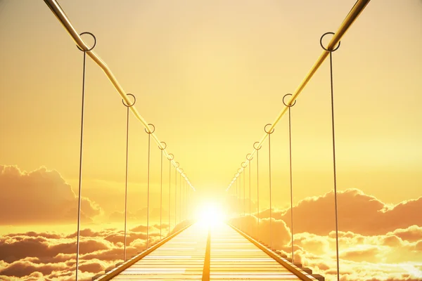 Puente de madera en las nubes — Foto de Stock