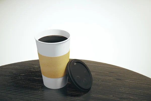 暗い茶色のテーブル、モックアップにコーヒーの白いカップ — ストック写真