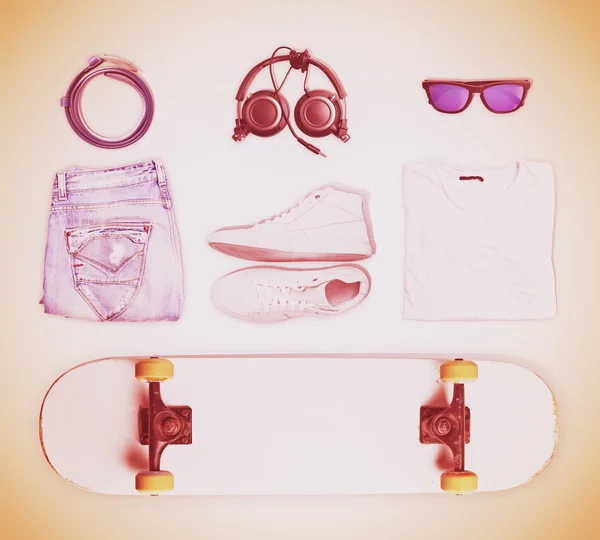 Skateboard and wear accesories set — Stock Photo, Image