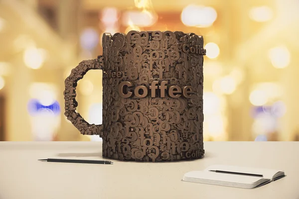Kaffeetassen-Konzept mit Tagebuch und Stift auf dem Tisch — Stockfoto