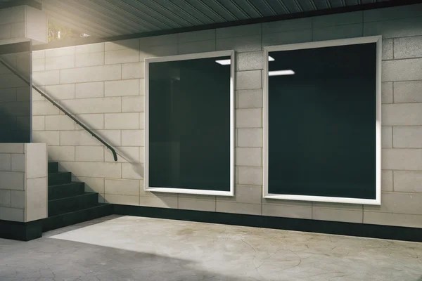 Dois outdoors pretos em branco no metrô, mock up — Fotografia de Stock