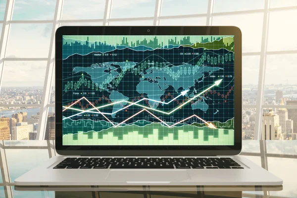 ノート パソコンの画面上のビジネス グラフ — ストック写真