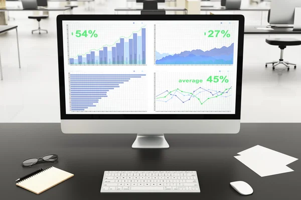 Üzleti grafikonok a számítógép képernyőjén — Stock Fotó