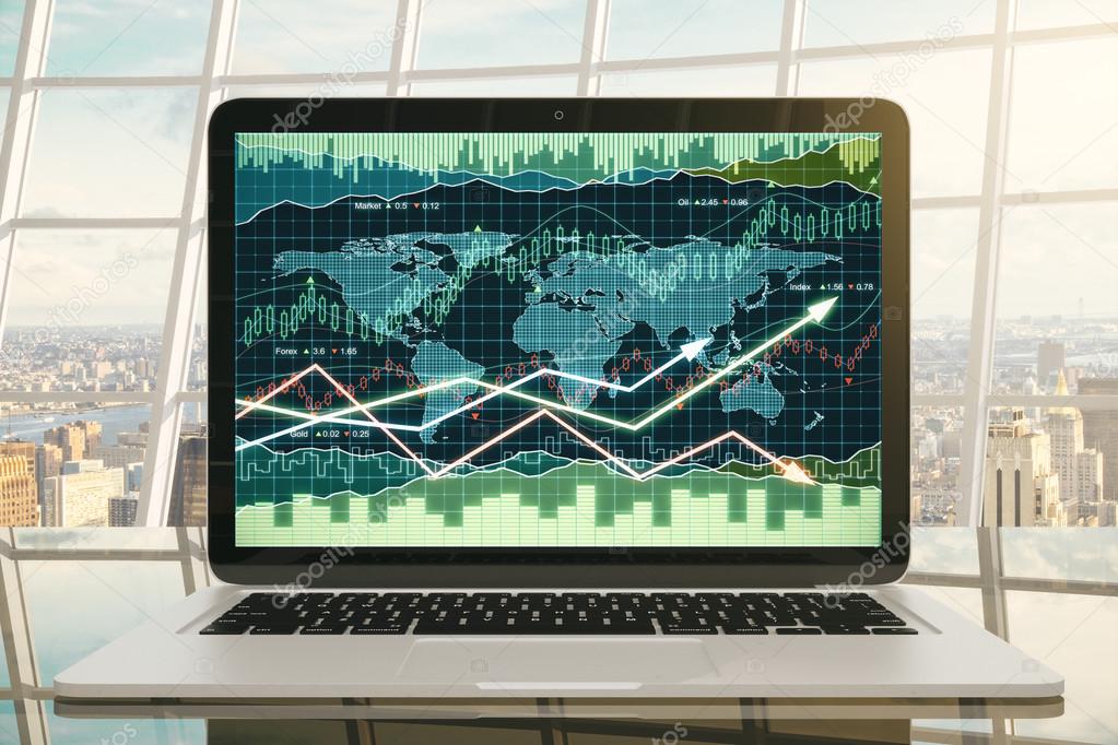 Business chart on laptop screen