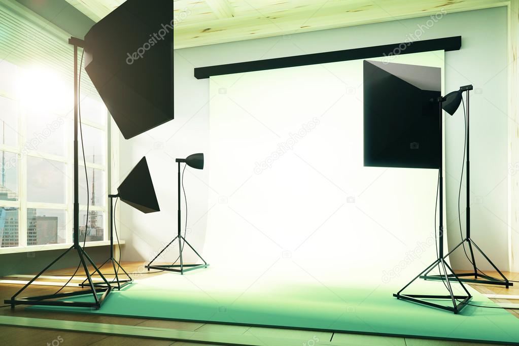 Empty photo studio with equipment