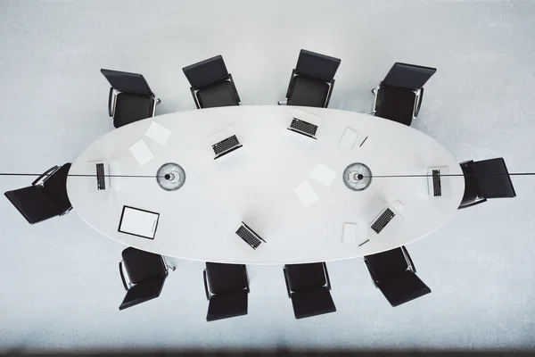 Top view of modern conference room with oval table — Stock Photo, Image