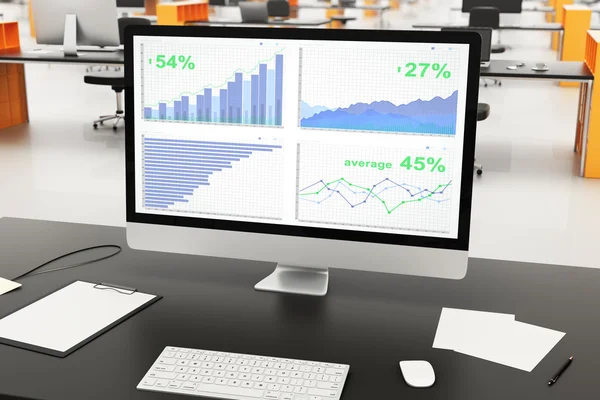 Blac のほかのアクセサリーとコンピューターの画面上のビジネス グラフ — ストック写真