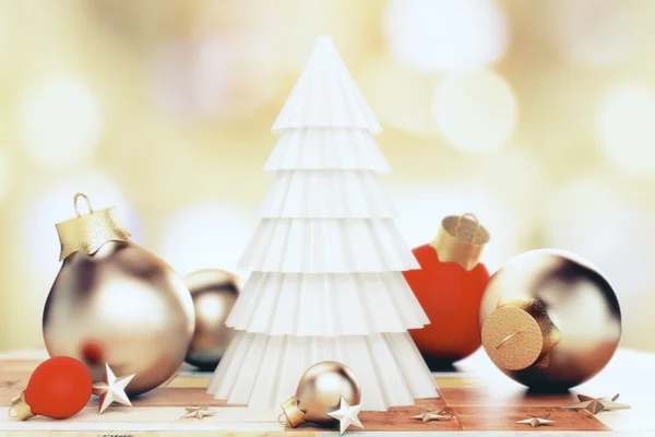 White concept christmas tree with christmas tree balls and golde — Stock Photo, Image