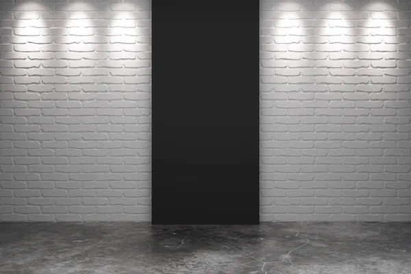 Parte negra de la pared de ladrillo blanco con piso de hormigón en habitación vacía — Foto de Stock