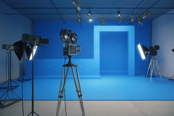 Blue style decoration for movie filming with vintage cameras — Stock Photo, Image