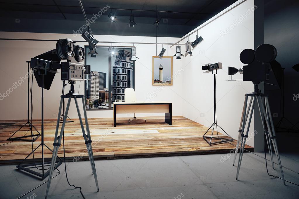 Film studio with cameras and movie equipment Stock Photo by ©peshkov 92330302