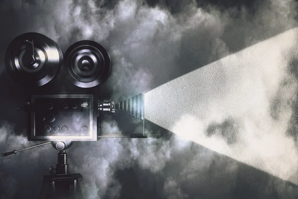 Vintage camera making a film in the dark room with clouds — Stock Photo, Image