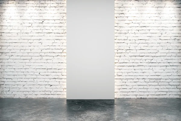 Blank grey part of white brick wall in empty room with concrete — Stock Photo, Image