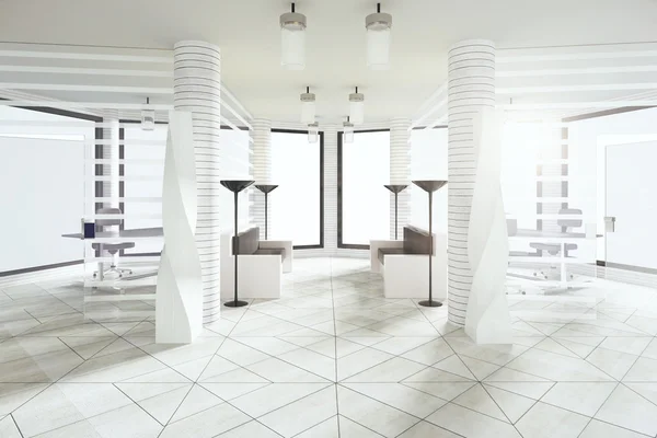 Moderna väntar hall i vit stil kontor med stora fönster — Stockfoto