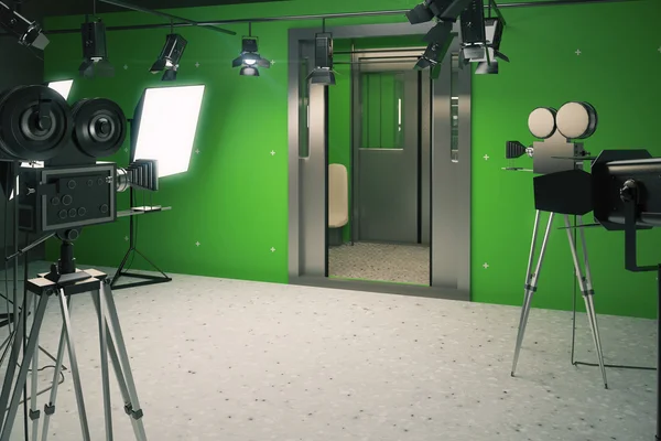 Filmstudio-Kulissenzug mit Filmkameras — Stockfoto