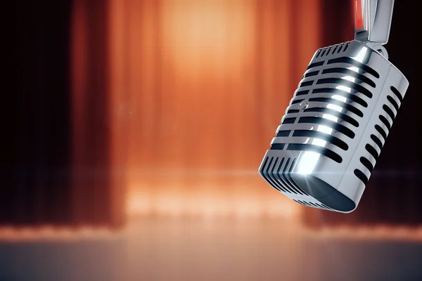 Vintage microphone at stage with the scenes background — Stock Photo, Image