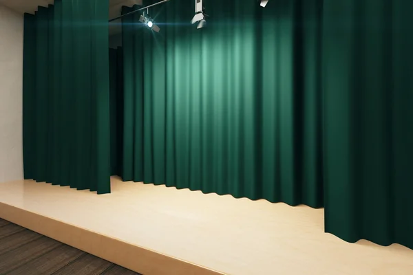 Empty stage with green scenes and spotlights — Stock Photo, Image