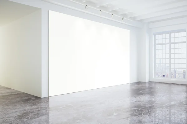 Blank poster in light modern loft gallery with big windows and c — Stock Photo, Image