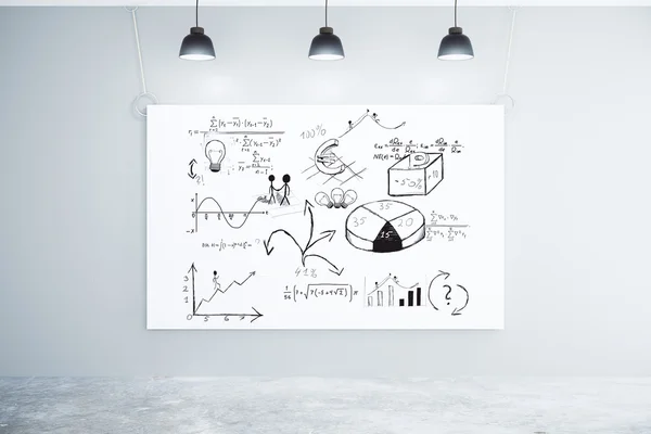 Conceito de soluções de negócios em grande cartaz branco em sala vazia sagacidade — Fotografia de Stock