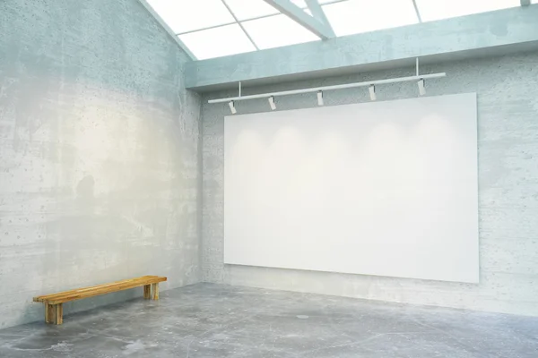 Empty loft room with big blank white poster on the wall and wood — Stock Photo, Image