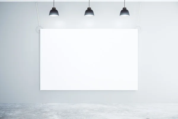 Blank white poster on the wall with lamps, mock up — Stock Photo, Image