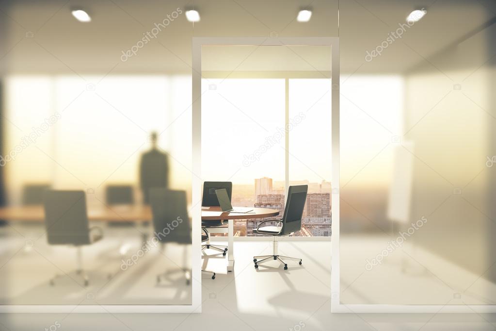 Meeting room with frosted glass walls