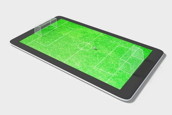Onlie oyun kavramını dijital tablet ve futbol alanı ile — Stok fotoğraf