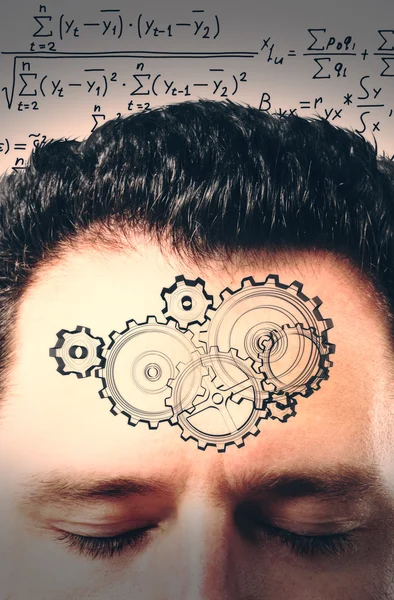 Man's head, gears and a solution — Stok fotoğraf