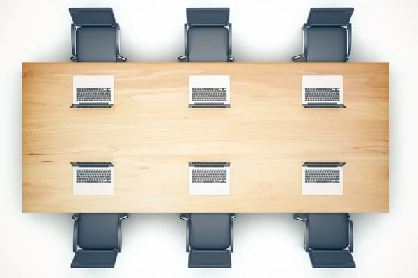 Top view of wooden meeting table — Stockfoto