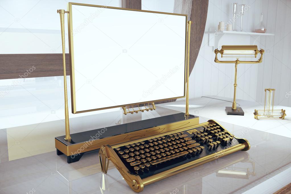 Desk With Computer In Steampunk Style Stock Photo C Peshkov