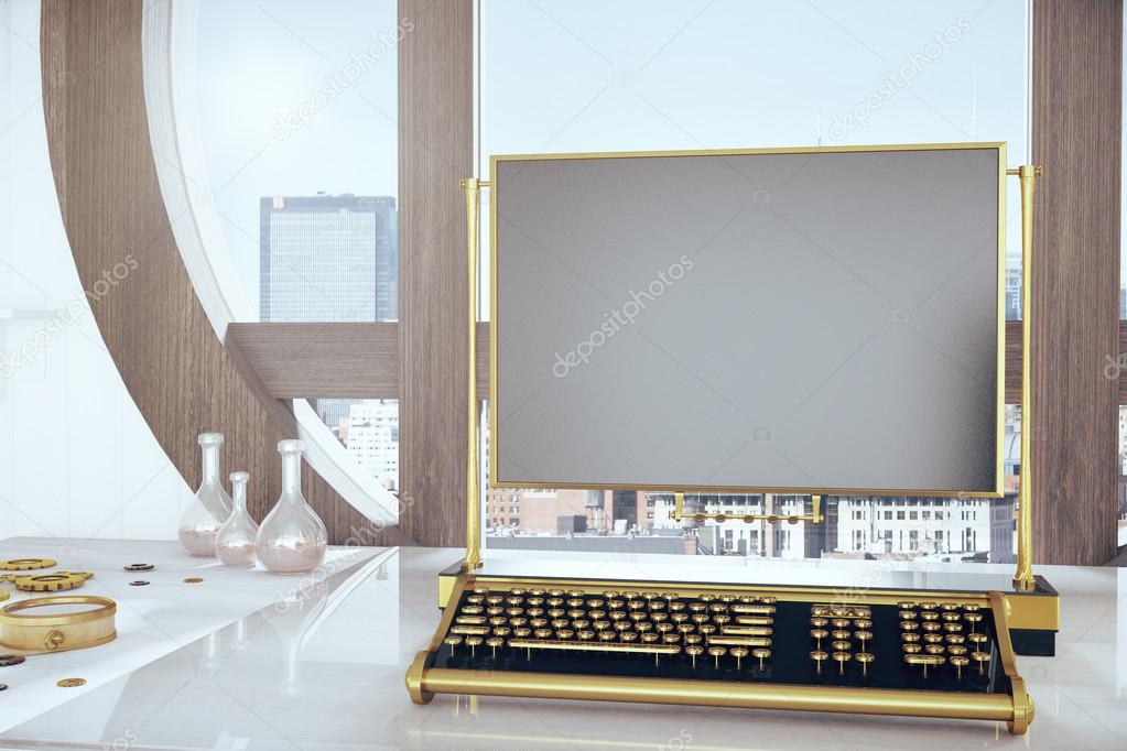 Desk With Computer In Steampunk Style Stock Photo C Peshkov