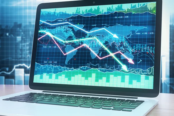 ノート パソコンの画面の危機グラフ図 — ストック写真