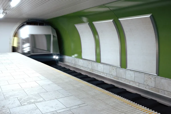 Puste billboardy i ruchu kolejowego w metrze, wykpić się — Zdjęcie stockowe