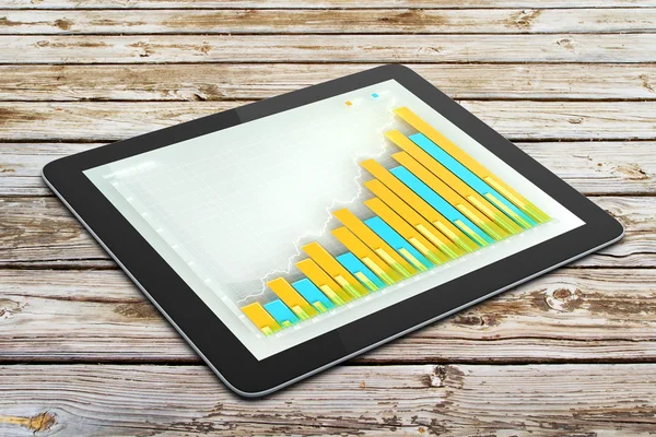 Geschäft aufwachsen Graph auf digitalem Tablet-Bildschirm auf hölzerner Registerkarte — Stockfoto