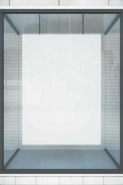 Blank white poster in showcase, mock up — Stock Photo, Image