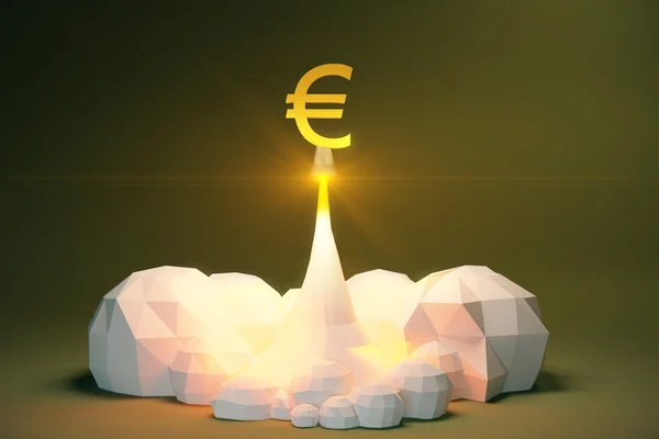 Profit koncepció Blast off euro jel cosmodrom, sokszög — Stock Fotó