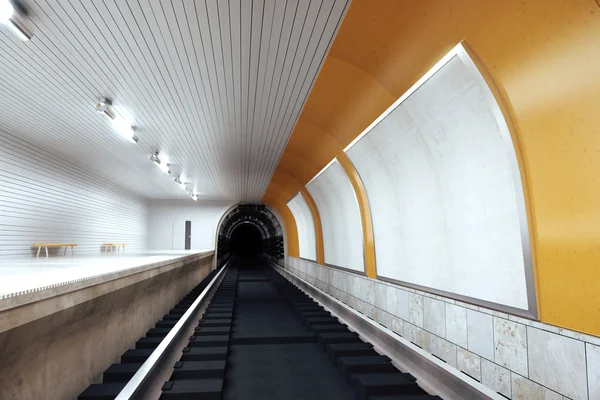 Stazione della metropolitana interna con cartelloni vuoti, mock up — Foto Stock