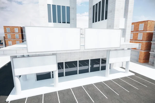Endüstriyel Bina, sahte u üst kısmında boş beyaz reklam panoları — Stok fotoğraf