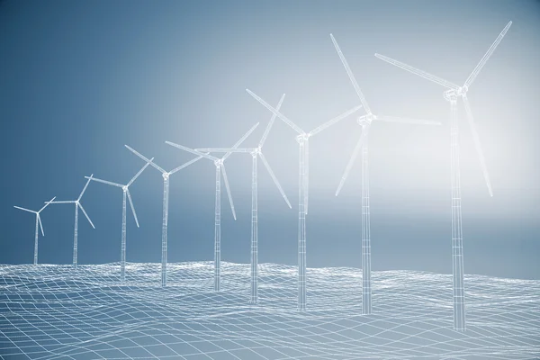 Skiss av ett vindkraftverk på en blå bakgrund — Stockfoto