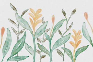 Digital watercolor of green leaves branch, illustration. Hand drawn painted modern watercolor flower and leaves design. clipart