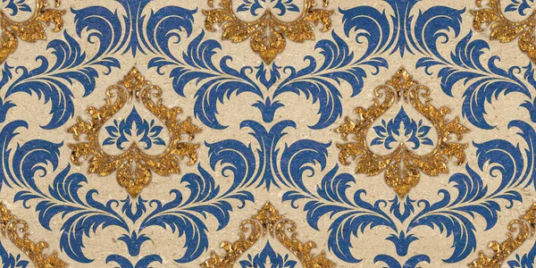 Uso Diseño Floral Color Dorado Azul Para Azulejos Pared Papel — Foto de Stock