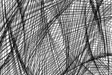 Birçok kesişen siyah çizginin soyut yatay arkaplanı. Kaotik bir geçmiş. Web siteniz, kapak resimleriniz, kitaplarınız ve defterleriniz için kullanabilirsiniz. Stok vektör illüstrasyonu