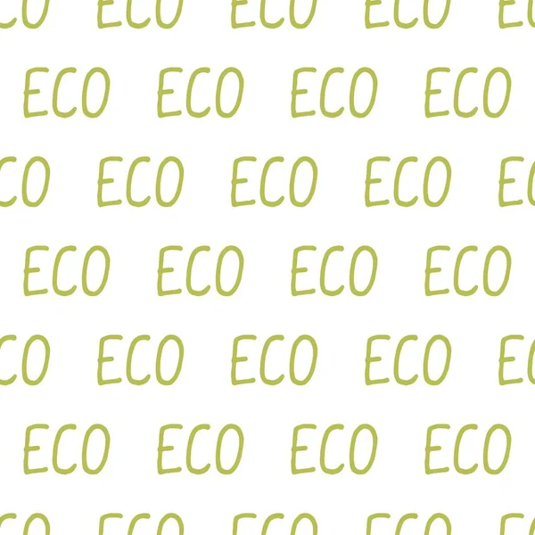 Płynny wzór od słowa "eko". Zielony trawiasty tekst na białym tle. Odizolowany obraz. Koncepcja ekologicznego stylu życia. Można go używać do projektowania stron internetowych, odzieży i opakowań. — Wektor stockowy
