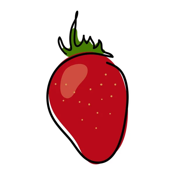 Jordgubbar dras i en enda svart linje med en röd fyllning. Doodle-stil. En jordgubbe är målad på den röda fläcken. Ett moget bär. Linjär stil. Stockvektorillustration. Enskilt enkelt föremål — Stock vektor