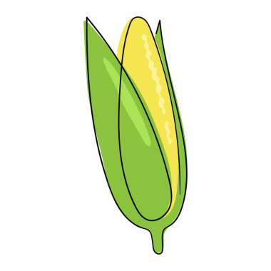 Mısır koçanı tek bir katı çizgi halinde çizilir. Lezzetli sarı mısır. Nesne karalama stilinde tek bir çizgi ile çizilir. Bir çiftçinin pazar ürünü. Devamlı tek bir çizim sanatı